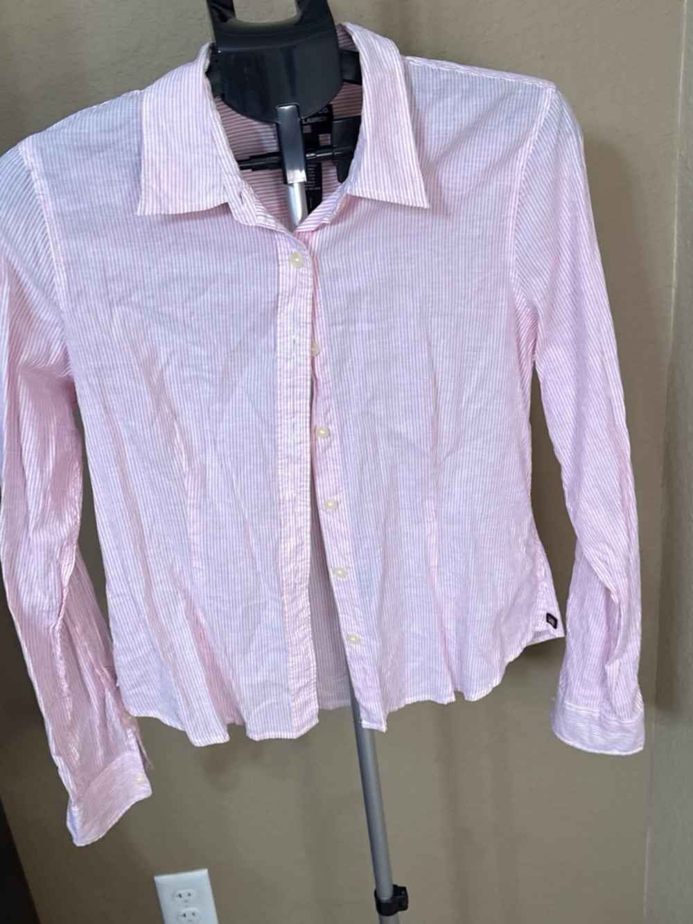 Polo by Ralph Lauren Light Pink and White Striped Button-Down Shirt